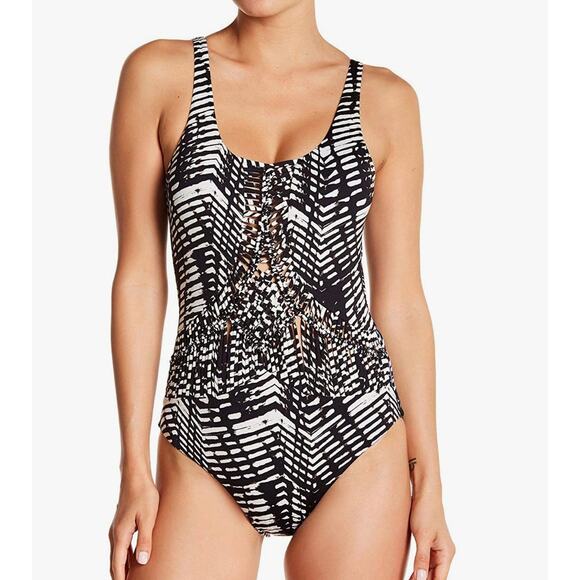 Dolce Vita Jungle Beat Macrame One Piece Tank Swimsuit Animal Print XS NWT - Picture 3 of 5